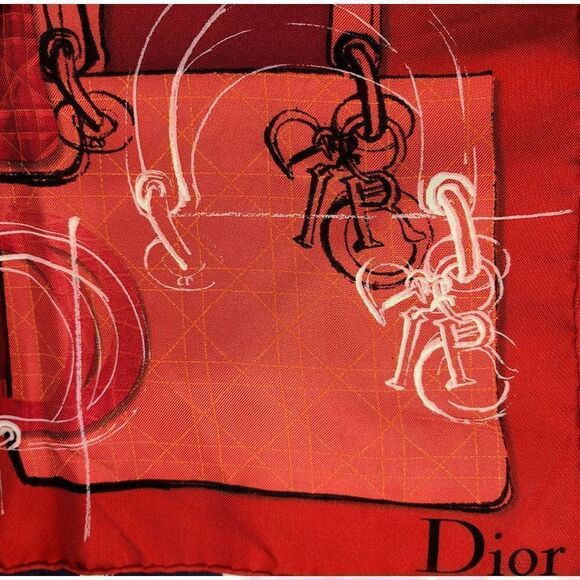 Christian Dior Red and Orange Silk Scarf 25×25 - Picture 2 of 8